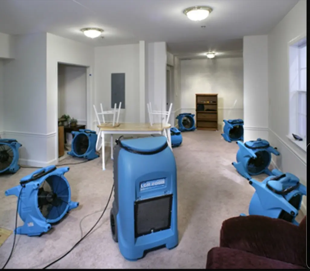 Air movers and dehumidifier setup for Water Damage Restoration in Waconia